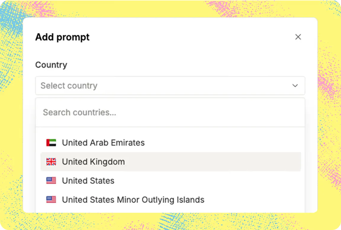 Seguimiento de prompts de IA por país en Omnia