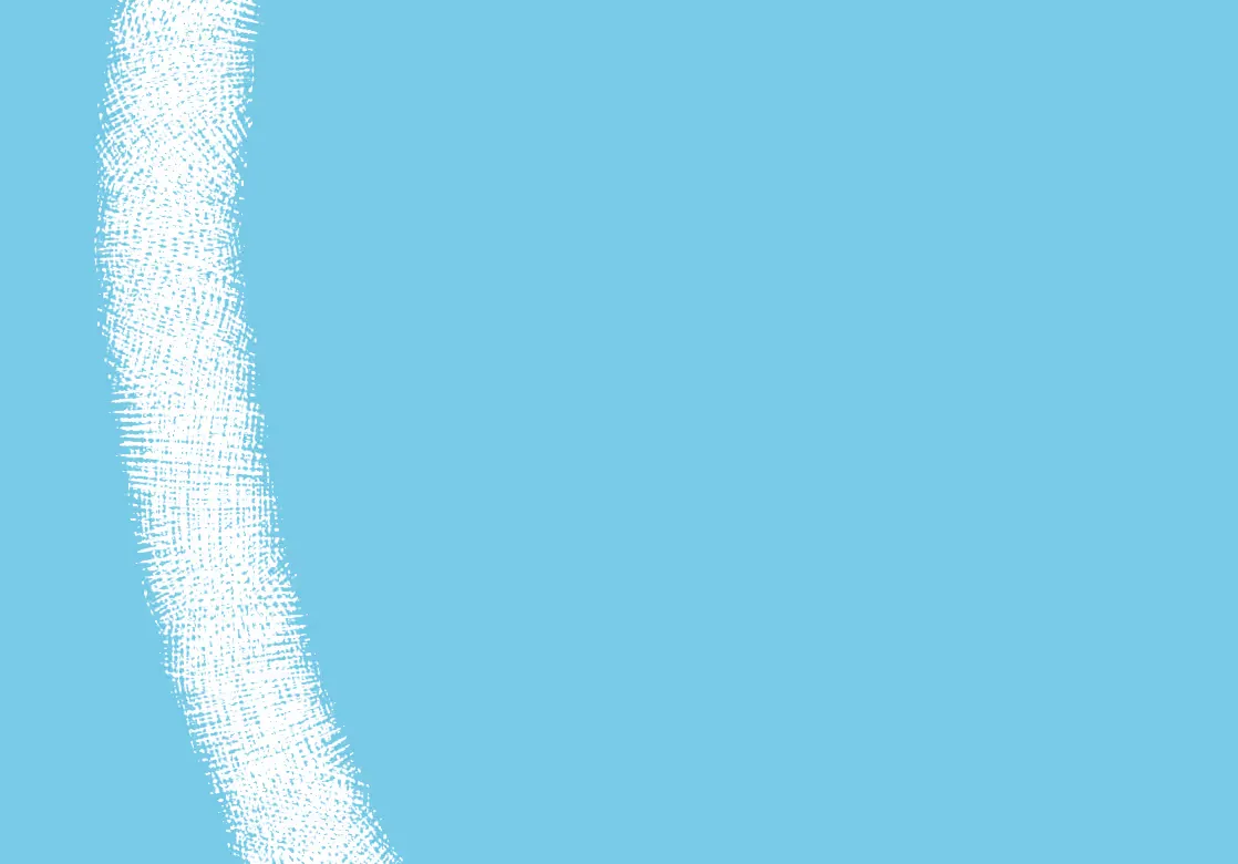 Light blue background with a vertical, textured white brushstroke line on the left side.