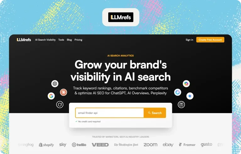LLMrefs homepage for tracking keyword rankings, citations and competitors in ChatGPT, AI Overviews and Perplexity