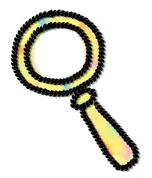 Icono de una lupa con un contorno degradado de colores sobre fondo negro.