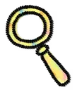 Magnifying glass icon with a colorful, gradient outline on a black background.