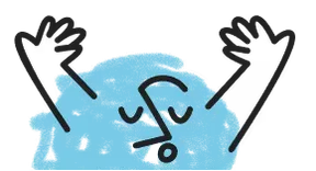 Ilustración estilizada de una nube azul con cara, los ojos cerrados y soplando, con las dos manos levantadas y los dedos abiertos.